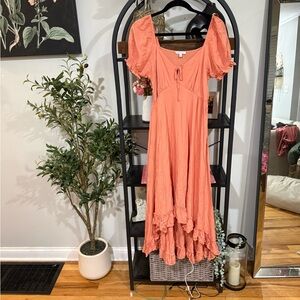 ✨ Patrons of Peace Coral Puff Sleeve Maxi Dress size small high low